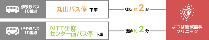 伊予鉄バス10番線　丸山バス停またはNTT研修センター前バス停下車　徒歩約2分